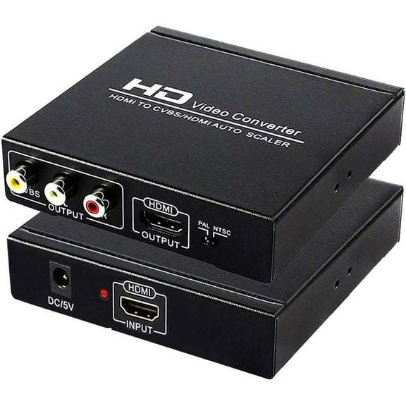HDMI to RCA and HDMI Adapter Converter, AUBEAMTO HDMI to HDMI 3RCA CVBS AV Composite Video Audio Adapter/Splitter, with Power Adapter Support 1080P, PAL, NTSC, for HD TV, Older TV,Camera, Monitor etc