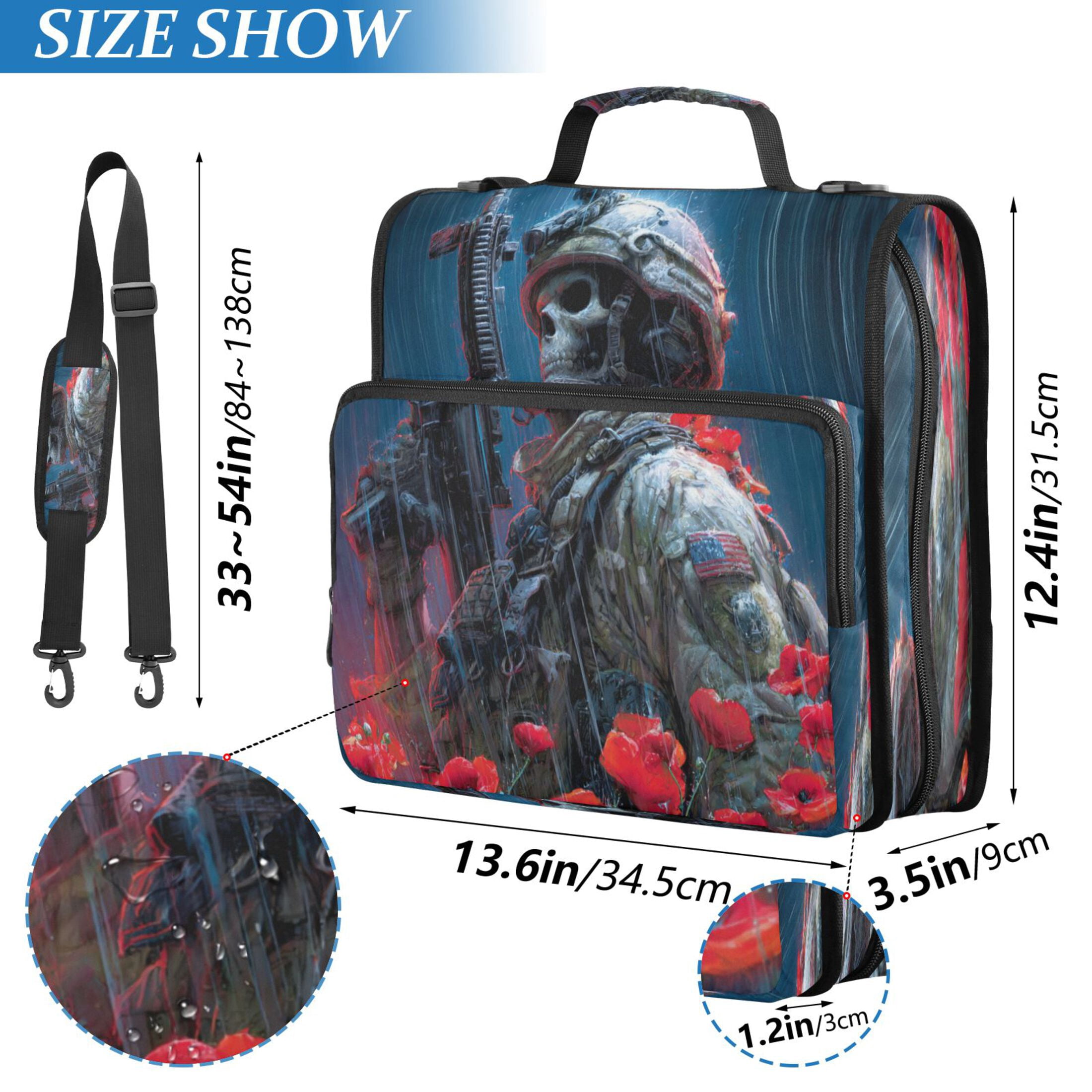 Zipper Binder 3 Rings Stationery Office Files Daily Organizer File Folder Storage Bag American Skeleton Soldier