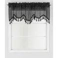 thumbnail image 3 of Gorgeous Home Linen 1Pc Wave Black Waterfall Valance with Tassels Faux Silk Rod Pocket Semi Sheer Dressing Window 55" wide X 18" long for kitchen décor, 3 of 5