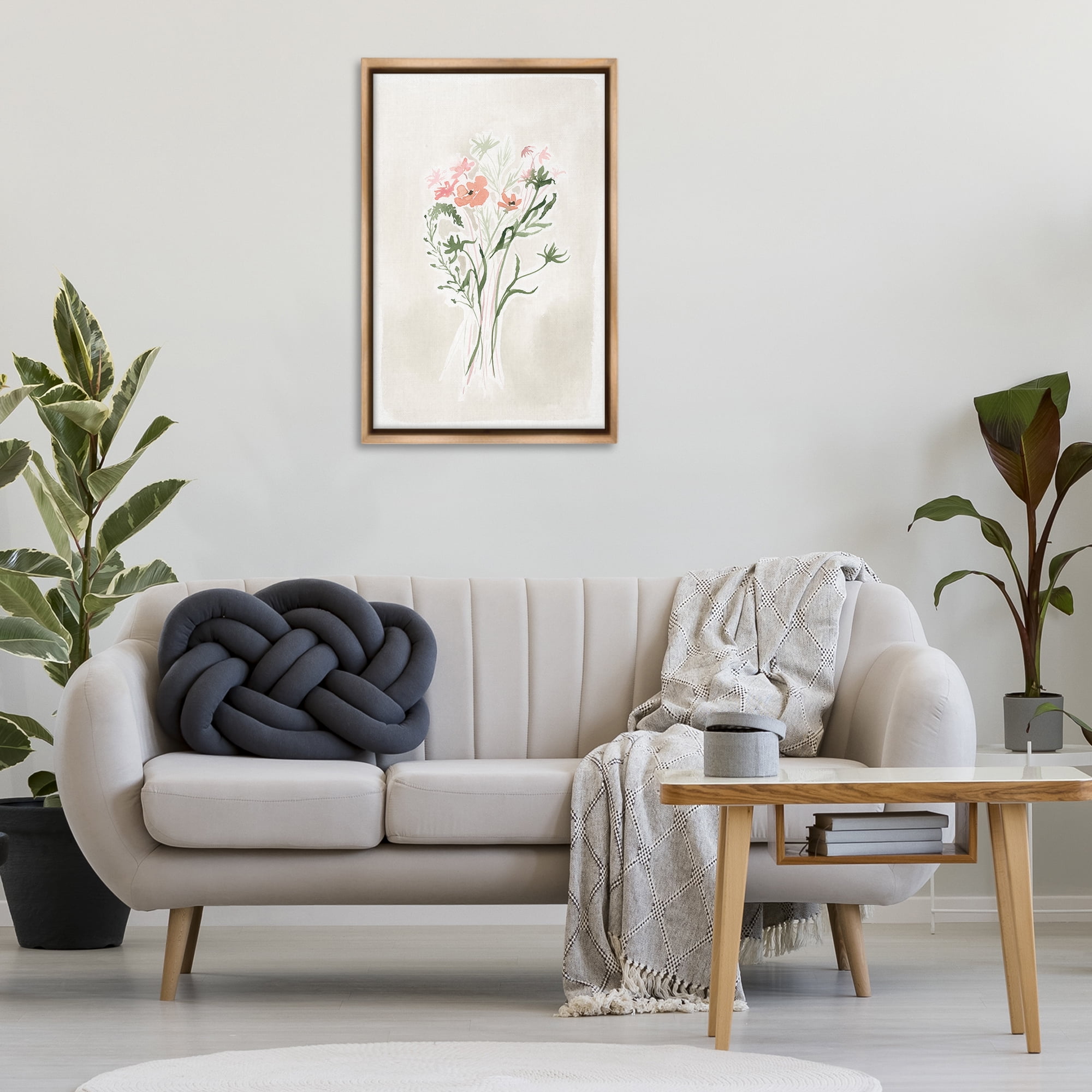 Stupell Industries Subtle Pastel Blooms Botanical & Floral Painting Brown Floater Framed Art Print Wall Art, 21 x 31