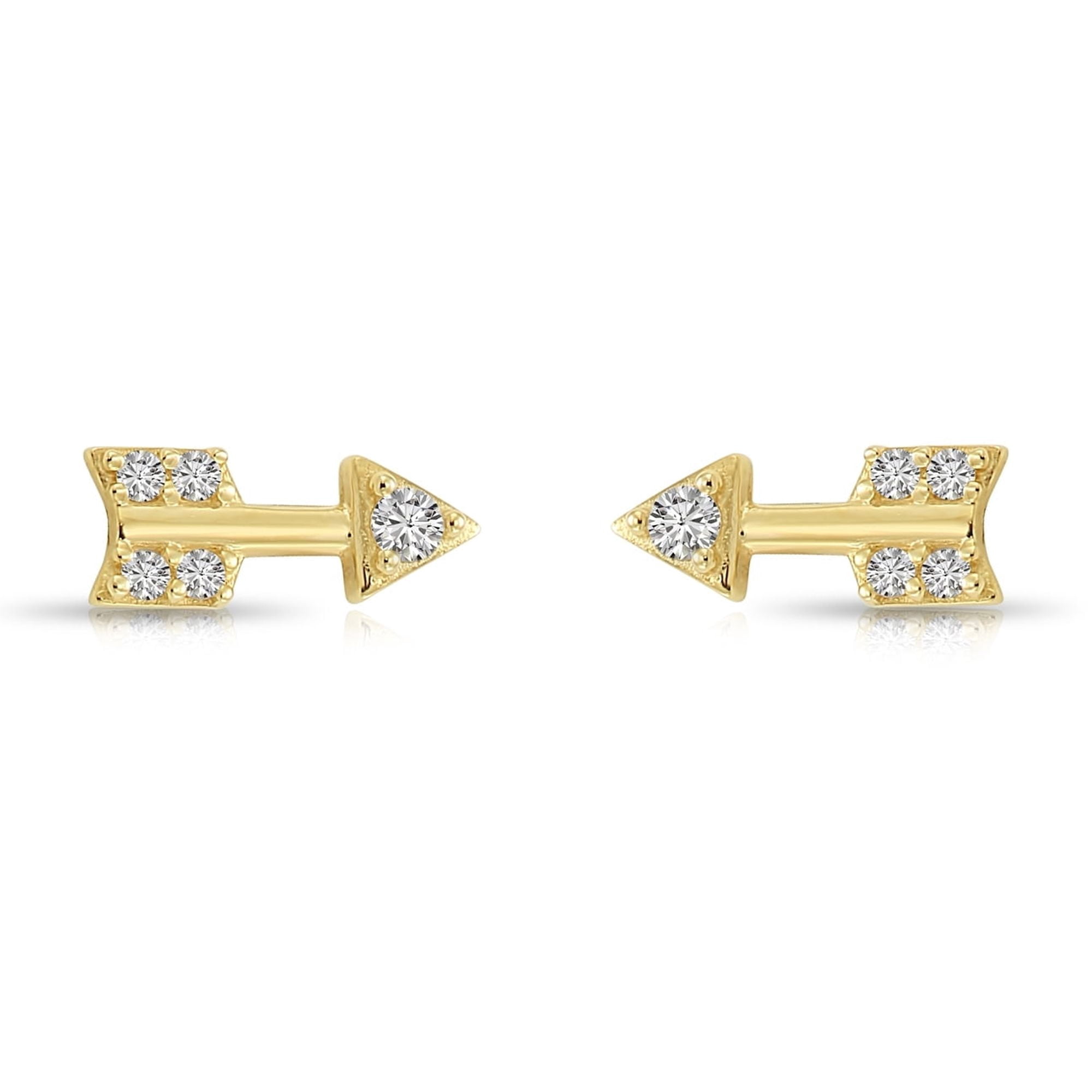 Tilo Jewelry 14K Yellow Gold Mini Pave Arrow Stud Post Earrings with Cubic Zirconia CZ Stones | Secure Screw-Backs | Dainty Everyday Earrings for Women & Unisex