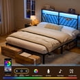 thumbnail image 3 of GUNAITO Queen Bed Frame with 48.8 " High Storage Headboard and 2 Drawers, Metal Platform Bed with LED & Charging Station, Rustic Brown, 3 of 11