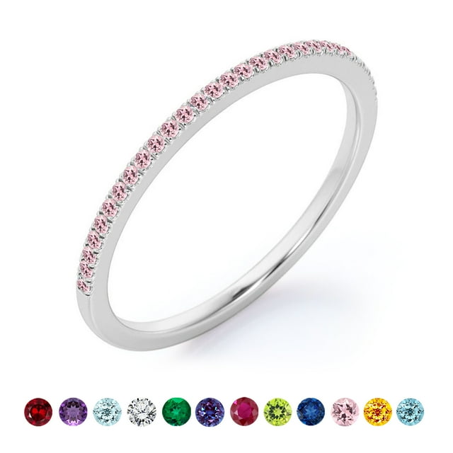 Anillo de bodas clásico JeenMata con detalles pavé de 0,25 quilates de corte redondo, piedra natal de octubre, chapado en oro blanco