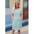 thumbnail image 6 of Women'S Summer Striped Short Sleeve T Shirt Dress Casual Tie Waist with Pockets Military Green L, 6 of 10