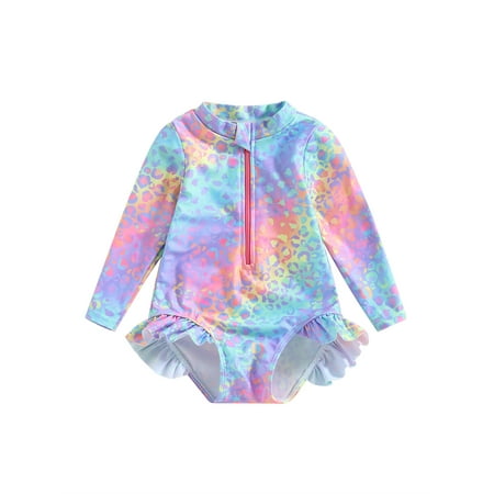

Pudcoco Baby Girl Swimsuits Fish Scale Print Ruffles Long Sleeve Jumpsuit Swimwear Beachwear Bathing Suits