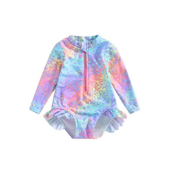 Nituyy Kids Baby Girl Swimsuits, Fish Scale Print Ruffles Long Sleeve Jumpsuit Swimwear Bathing Suits