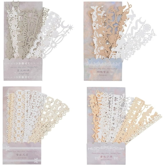 78Pcs 4 Styles Openwork Lace Scrapbook Strip Paper Aesthetic Decorative Paper Supplies Kit for DIY Journals Art Collage Album Frames Craft Supplies & Stickers