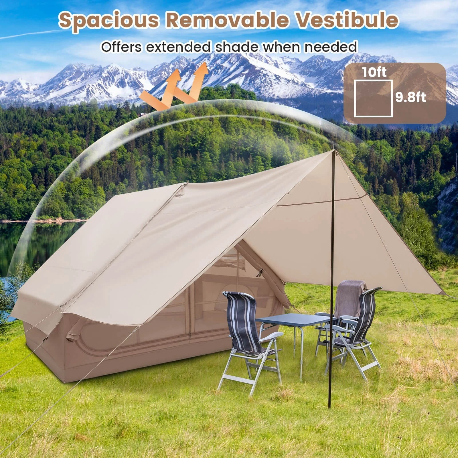 Auranook Inflatable Camping Tent 4-6 People Waterproof Blow-up Air Tent w/ Porch, Pump