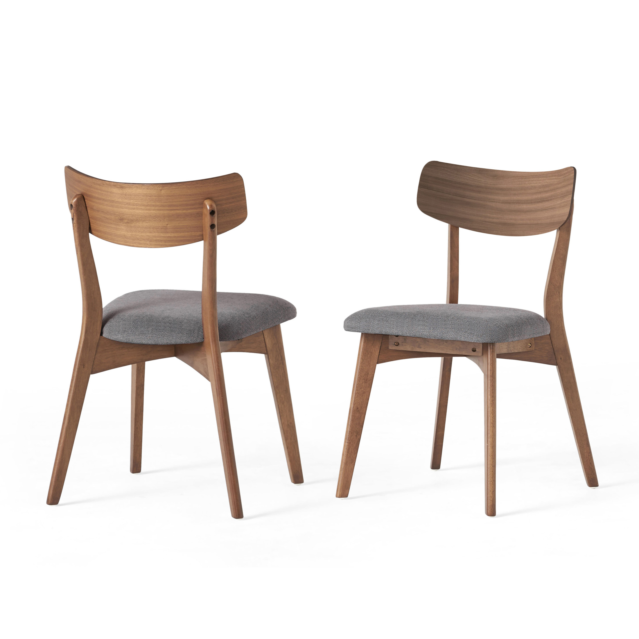Mid-Century Modern Dining Chairs with Upholstered Seats & Rubberwood Frame, Dark Grey, Set of 2