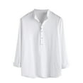 thumbnail image 2 of Lilgiuy Men's Cotton Linen Shirt Long Sleeved Standing Collar Button Up Shirt Fashionable Casual Shirt Top Blouse for Bodybuilding Gym, 2 of 4