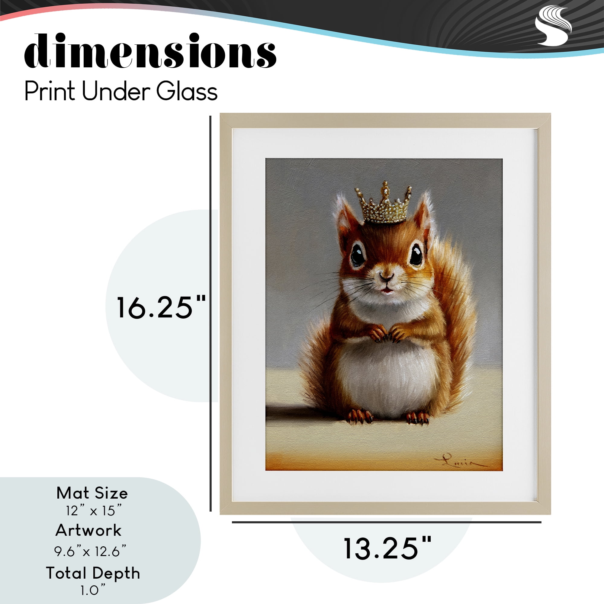 Fancy Crowned Squirrel Birch Framed Print Under Glass, design by Lucia Heffernan