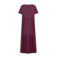 thumbnail image 7 of Plus Size Dresses, Fashion Women's Casual Short Sleeve Solid V-Neck Ladies Dress Long Dress(Wine,XL), 7 of 7