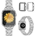 thumbnail image 1 of Compatible for Apple Watch Band 38mm 40mm 42mm 44mm with Screen Protector Case, Jewelry Replacement Metal Band & 2-pack Bling Full Cover Protective Case for iWatch Series 6/5/4/3/2/1(Black), 1 of 11