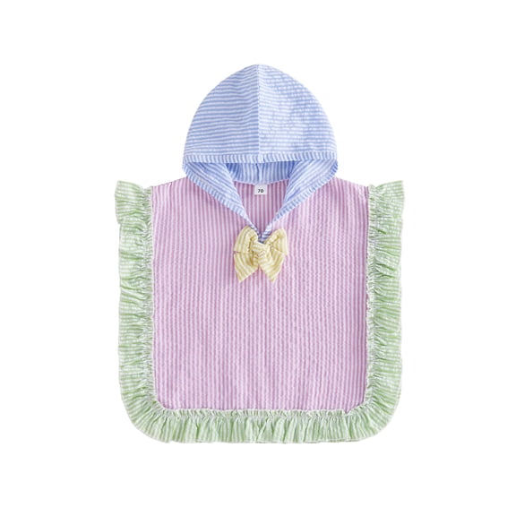RUINIXCW Toddler Baby Girl Hooded Swim Cover Up Summer Pool Beach Poncho Striped Seersucker Swimming Coverups with Bow Infant Bathing Suit Kimono