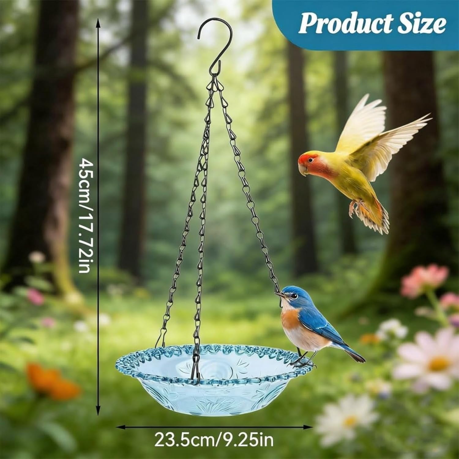 Esterze Solar Cascade Hanging Bird Bath Fountain, with Solar Powered Pump and Glass Bowl, for Garden, Patio, Lawn, Attracting Wild Birds & Hummingbirds