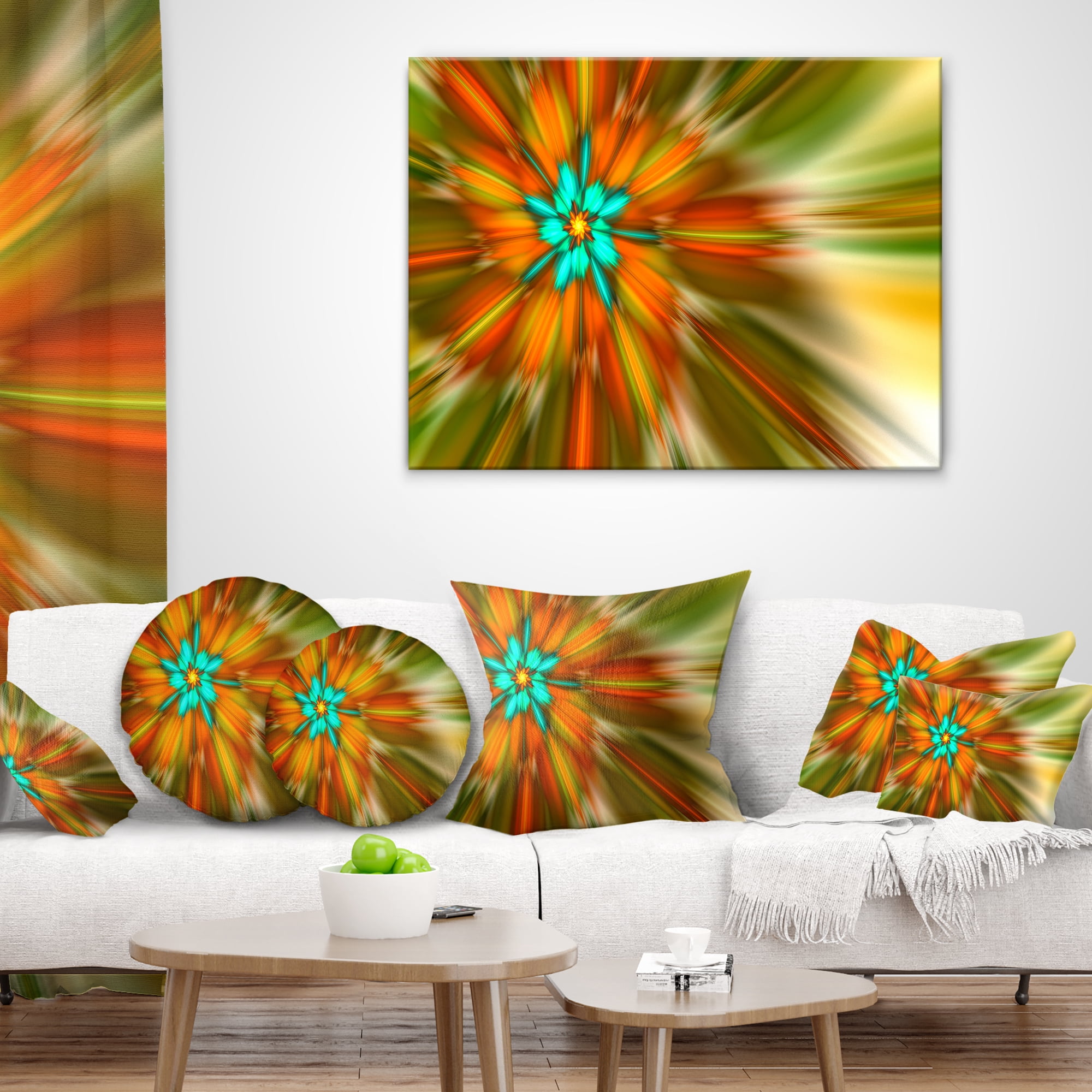Designart Rotating Bright Fractal Flower - Abstract Throw Pillow - 16x16