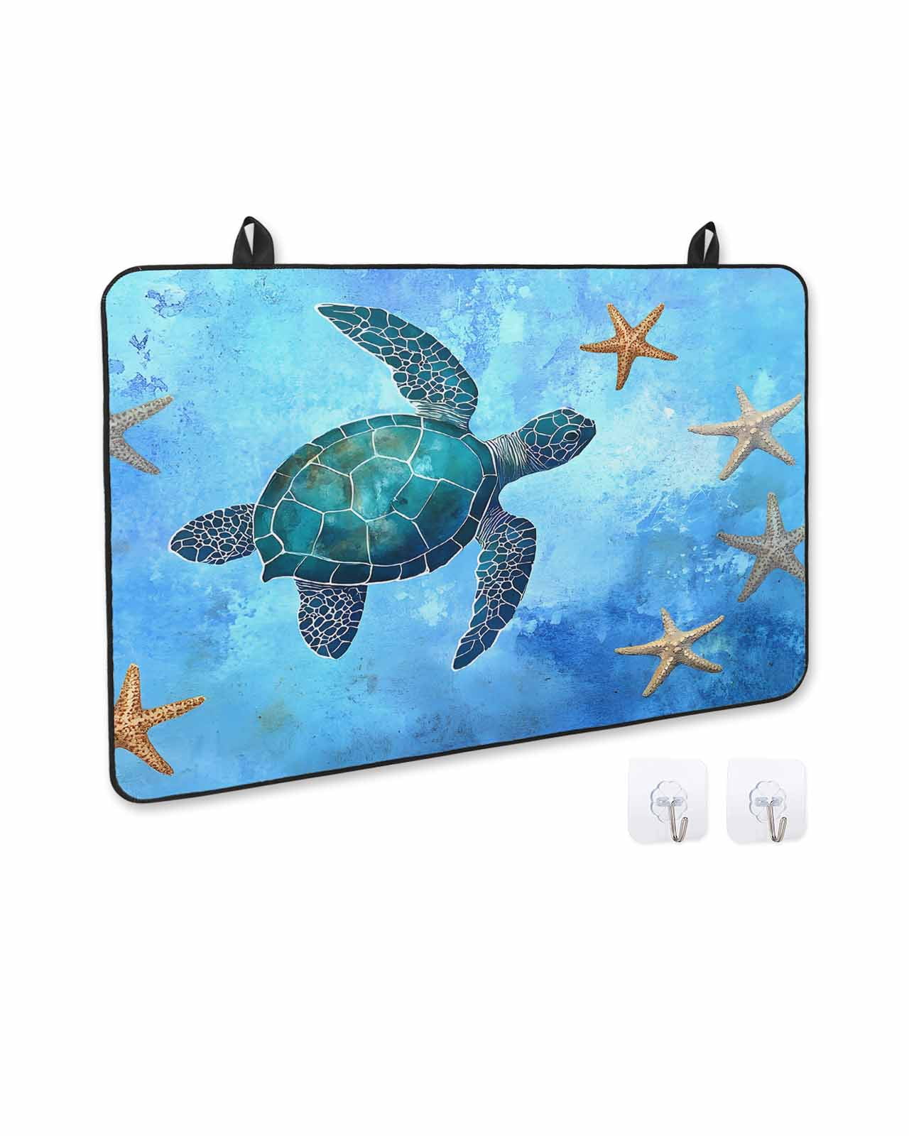 nqOlkjepod Large Induction Cooktop Protector Mat 36"x21", Turtle Blue Stove Top Covers for Electric Stove, Coastal Ocean Retro Starfish Sea Decorative Stove Burner Cover Mats, Glass Top Stove Cover