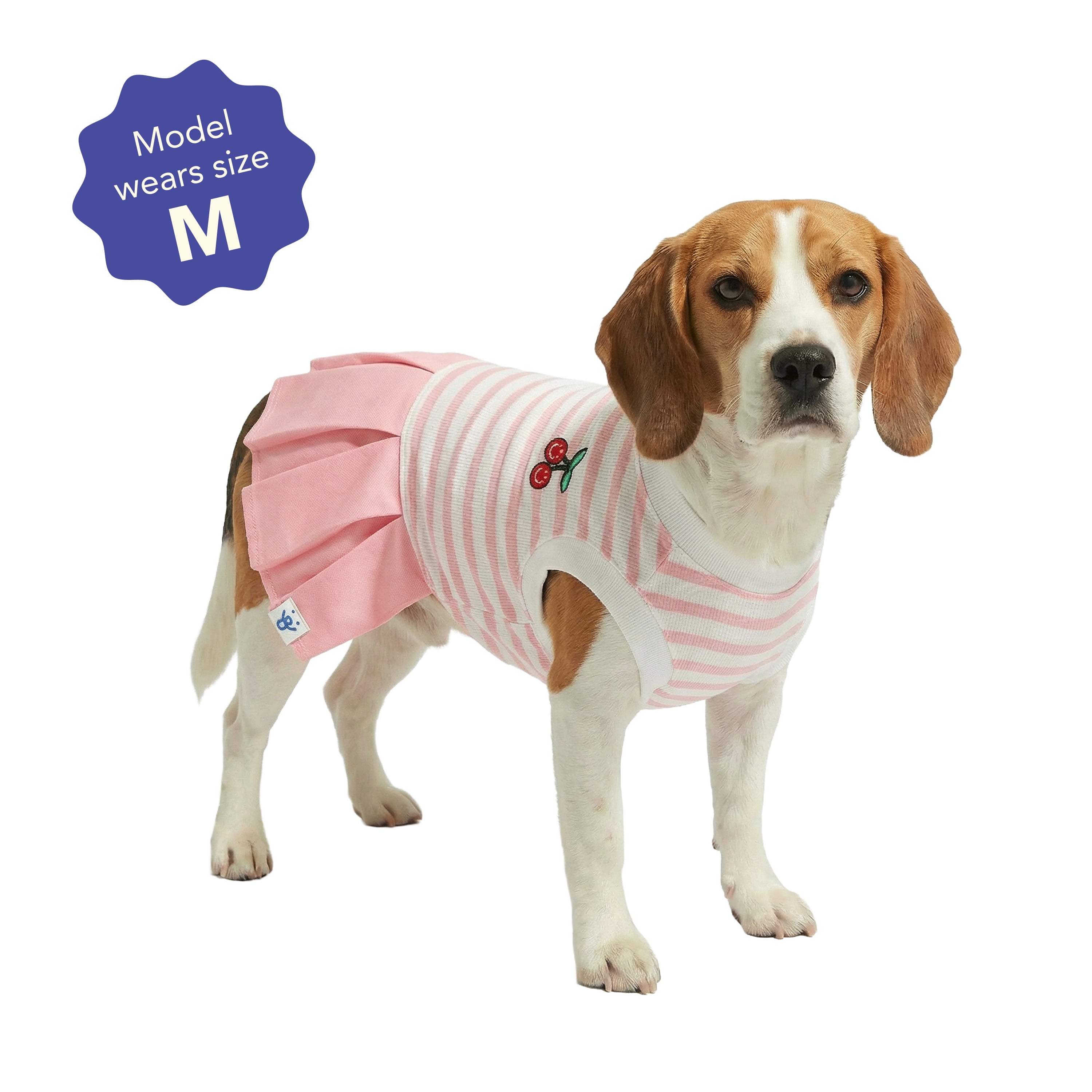 Oodles Pink Striped Cherries Pleated Tennis Spring Dog Dress, Medium