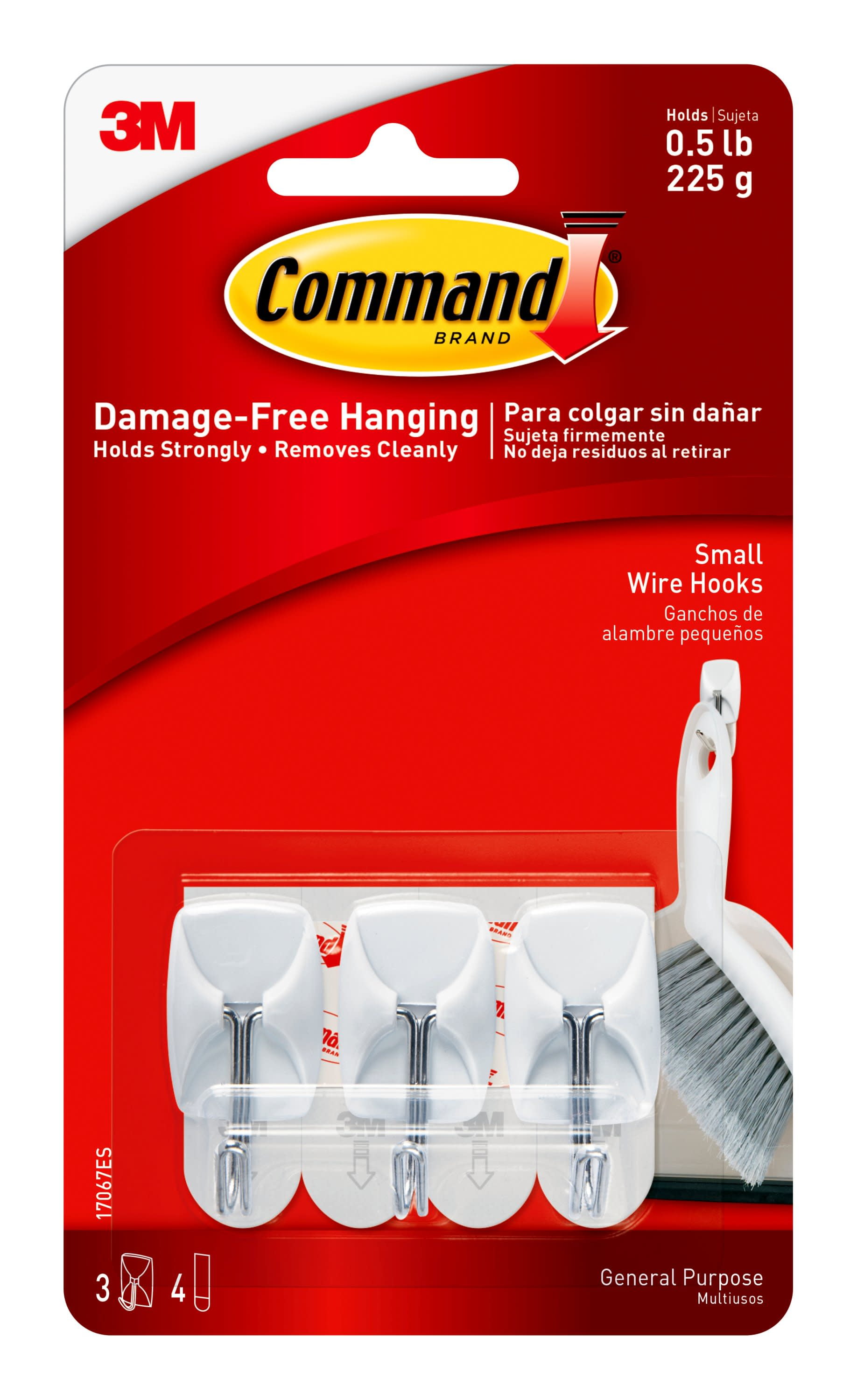 Command Small Wire Toggle Hooks, White, Damage Free Organizing, 3 Hooks and 4 Strips