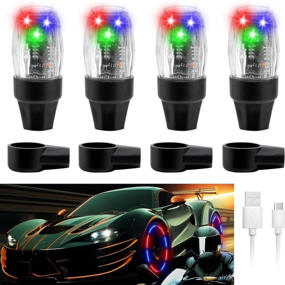 AUTOXBERT 4x Wheel Colorful Tire Light Valve Stem Caps Flashing for Car Truck Motorcycle Bike