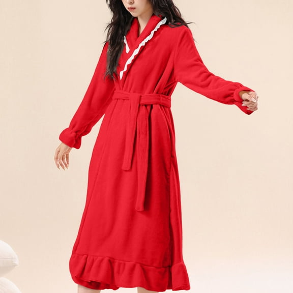 Fewfanhot Women's Long Robe with Pockets Lapel Collar Bathrobe for Home Lounging and Comfortable Wear After Bath or Shower