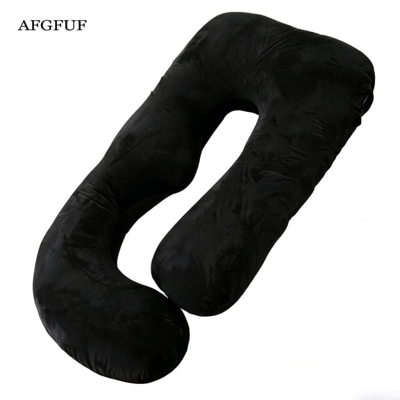 AFGFUF J-Shaped Pregnancy Pillow, 65" x 16" x 8" Full Body Maternity Support Pillow, Black, with Removable Washable Cover