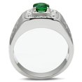 thumbnail image 3 of Luxe Jewelry Designs Men's Stainless Steel Ring with Round Emerald Synthetic Glass and Clear Stones, 3 of 4