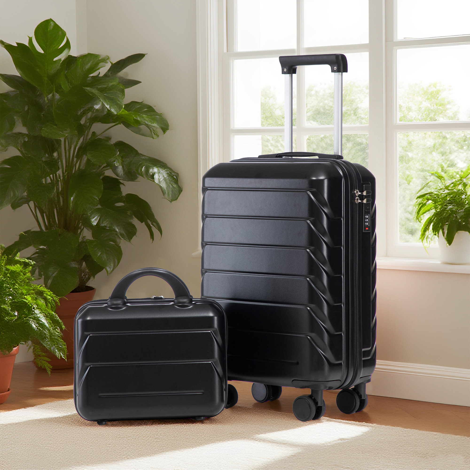 2 Piece in ABS Spinner Wheel Luggage Sets, Hardside Suitcase with Combination Lock,20 inch Carry On Luggage 14 inch Cosmetic Case