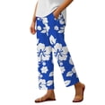 thumbnail image 1 of Women's Bohemian Floral Stripe Linen Capri Pants with Elastic Drawstring Waist for Spring Summer Beach Comfort, 1 of 6