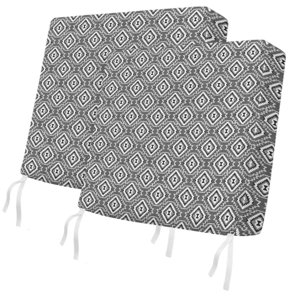 Outdoor Patio Cushion Covers 2 Pack Gray Diamonds Chair Pads Slipcovers with Ties & Zipper Waterproof Seat Cover Set Geometric Bohemian Lines Seat Cushion Covers for Outdoor Couch Sofa 20x18 Inch
