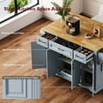 thumbnail image 5 of 54" Large Kitchen Island On Wheels with Rubber Wood Drop Leaf, Rolling Island Cart on 4 Wheels with 4 Doors and 3 Drawers, Kitchen Island with Storage, Gray+Blue, 5 of 10
