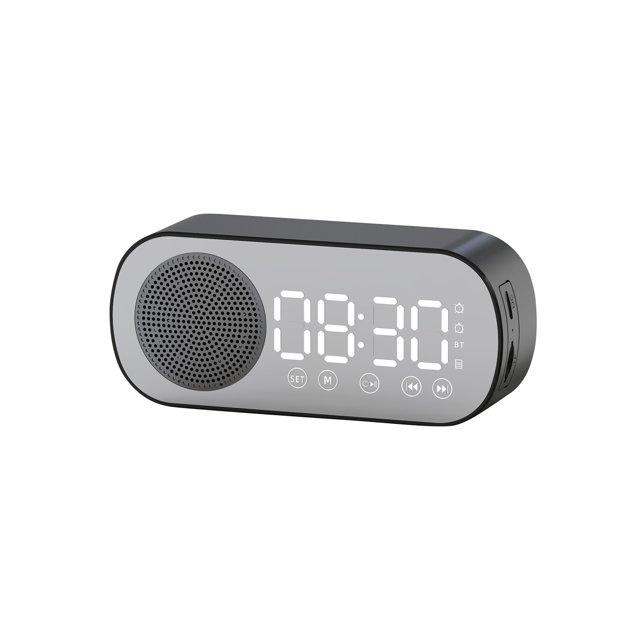 Reloj despertador Digital con espejo LED, reloj despertador de mesa con pantalla grande, altavoz inalámbrico, Subwoofer, reproductor de música, compatible con Bluetooth