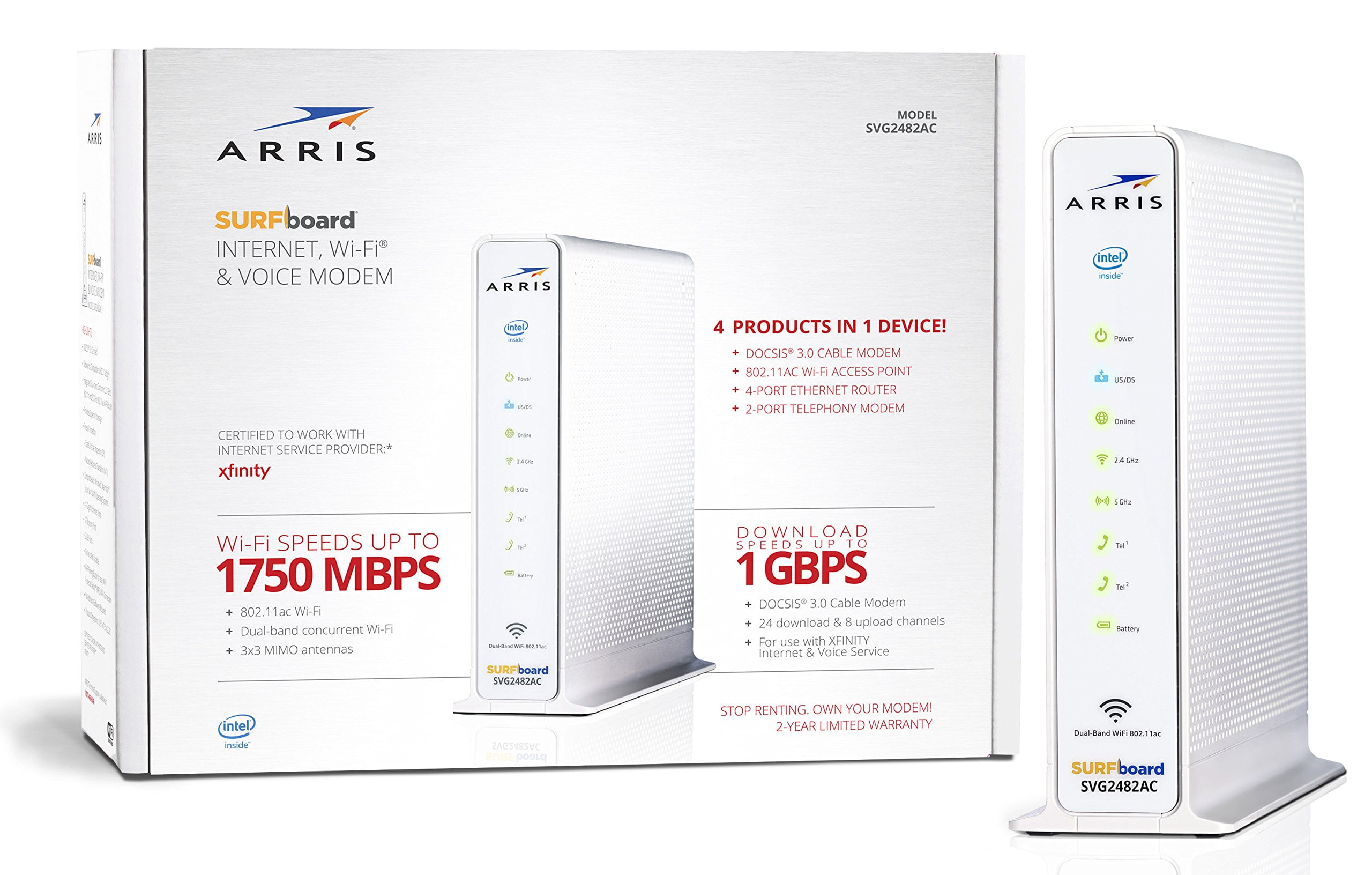 Renewed Arris Touchstone Panoramic TG1682G Wireless Telephony Cable Internet Modem Gateway Docsis 3.0 802.11a/b/g/n/ac Not For Comcast 