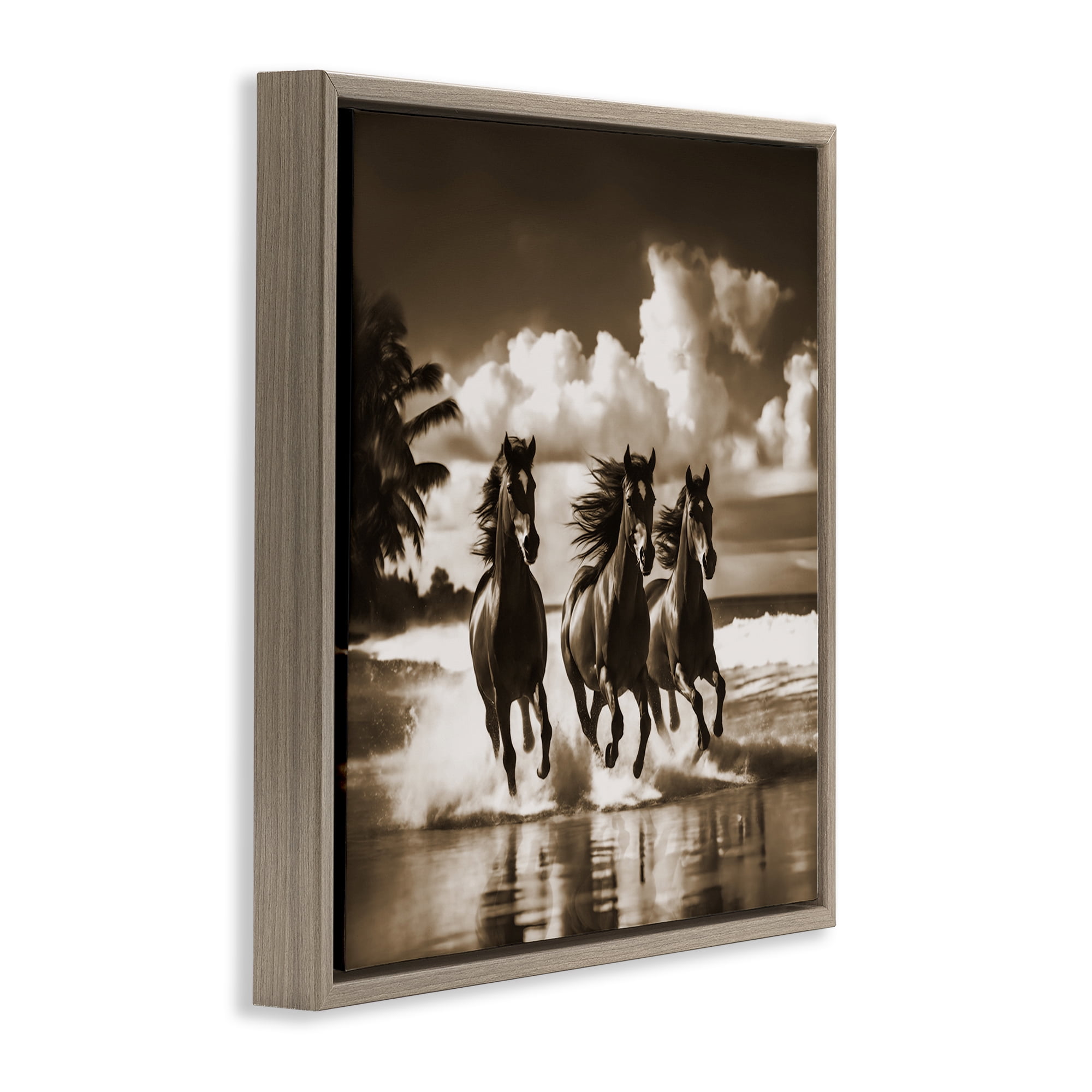 Stupell Industries Sepia Stallions Galloping Landscape & Nature Painting Brown Floater Framed Canvas Art Print Wall Art, 25 x 25