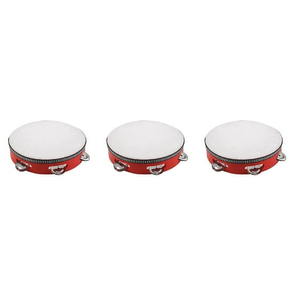 3pcs 8Inch Musical Tambourine Tamborine Drum Round Percussion Gift for KTV Red