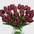 thumbnail image 1 of Tulipanes artificiales, flores de seda burdeos de tacto real para decoración del hogar, tallos flexibles y material de látex, ramo de boda, elemento visual duradero para diversas ocasiones (10 piezas), 1 of 6