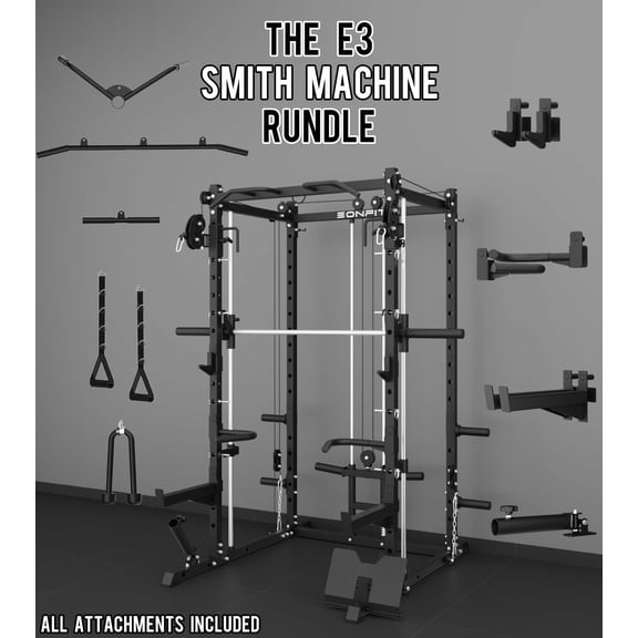 Eonfit E3 Smith Machine for Home Gym Equipment, Multi-Function Power Cage Squat Rack with Cable Crossover LAT Pulldown Pulley System All in One