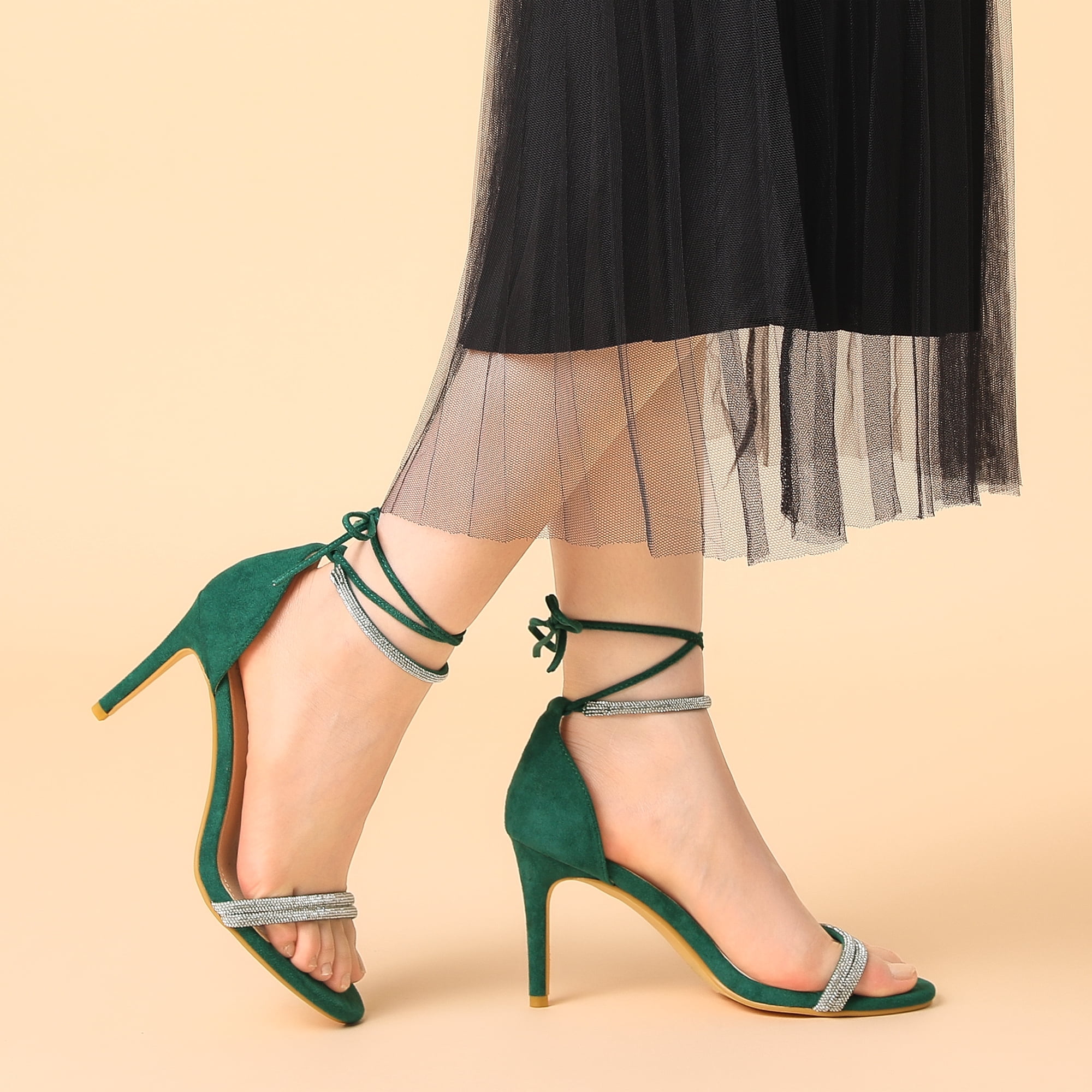 DARING DIVA Women's Ankle-Tie Stiletto Heels Sandals Green 9