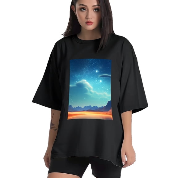 Plus Size Shirt for Women Black Tops for Women Short Sleeves Shirt for Women Milky Way Galaxy T Shirt Crewneck Shirt for Women XS