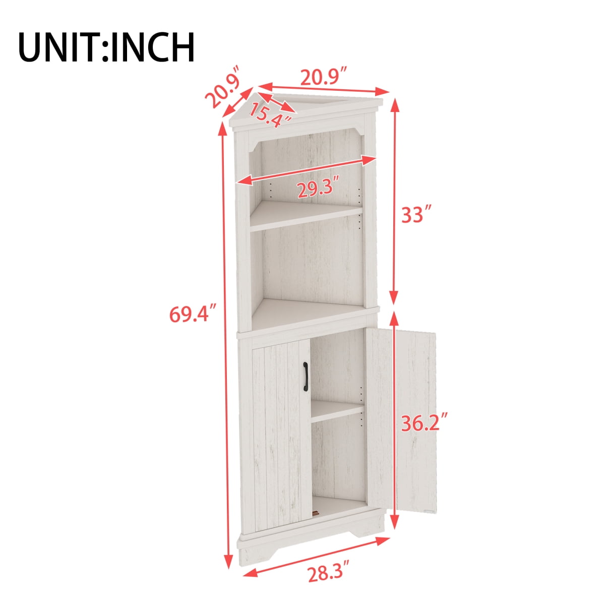 Tall Corner Cabinet with Doors for Living Room, 69.4" Storage Cabinet with Open Shelves, Space-Saving Corner Storage for Bathroom Dining Room Kitchen, Beige