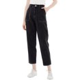 thumbnail image 3 of Women's High Waisted Boyfriend Denim Jeans Loose Tapered Crop Pants, Black, Large, 3 of 5