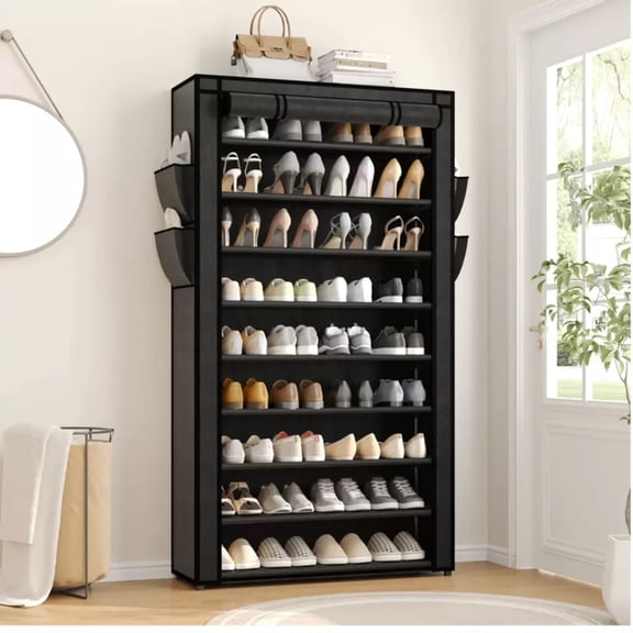 NTGFU Shoe Rack with Covers - 10 Tiers Tall Shoe Rack Organizer Large Capacity Shoe Shelf Storage 40 Pairs Space Saving Vertical Shoe Storage Organizer for Closet, Entryway, Dorm, Bedroom