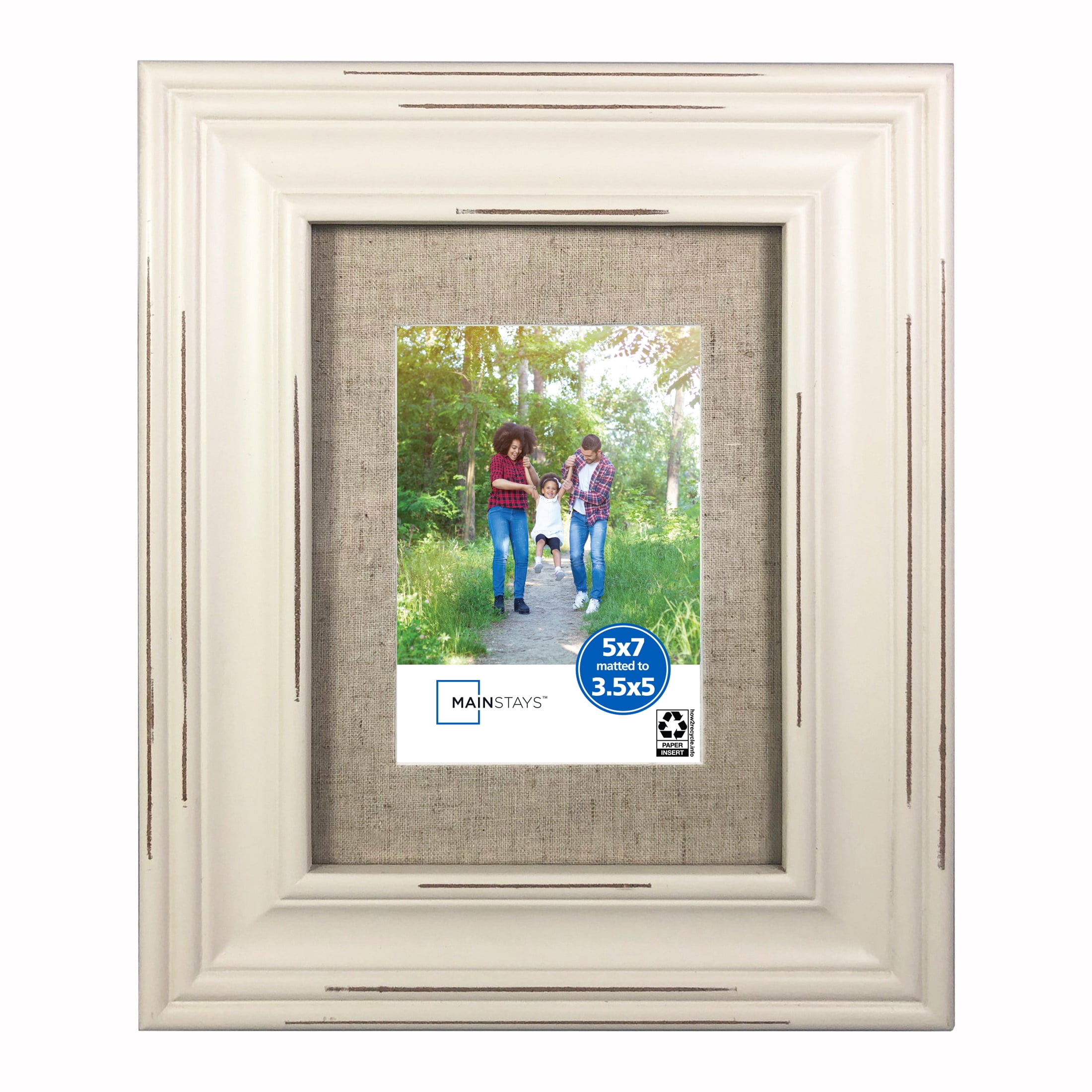 Mainstays 5" x 7" Matted to 3.5" x 5" Distressed White Picture Frame