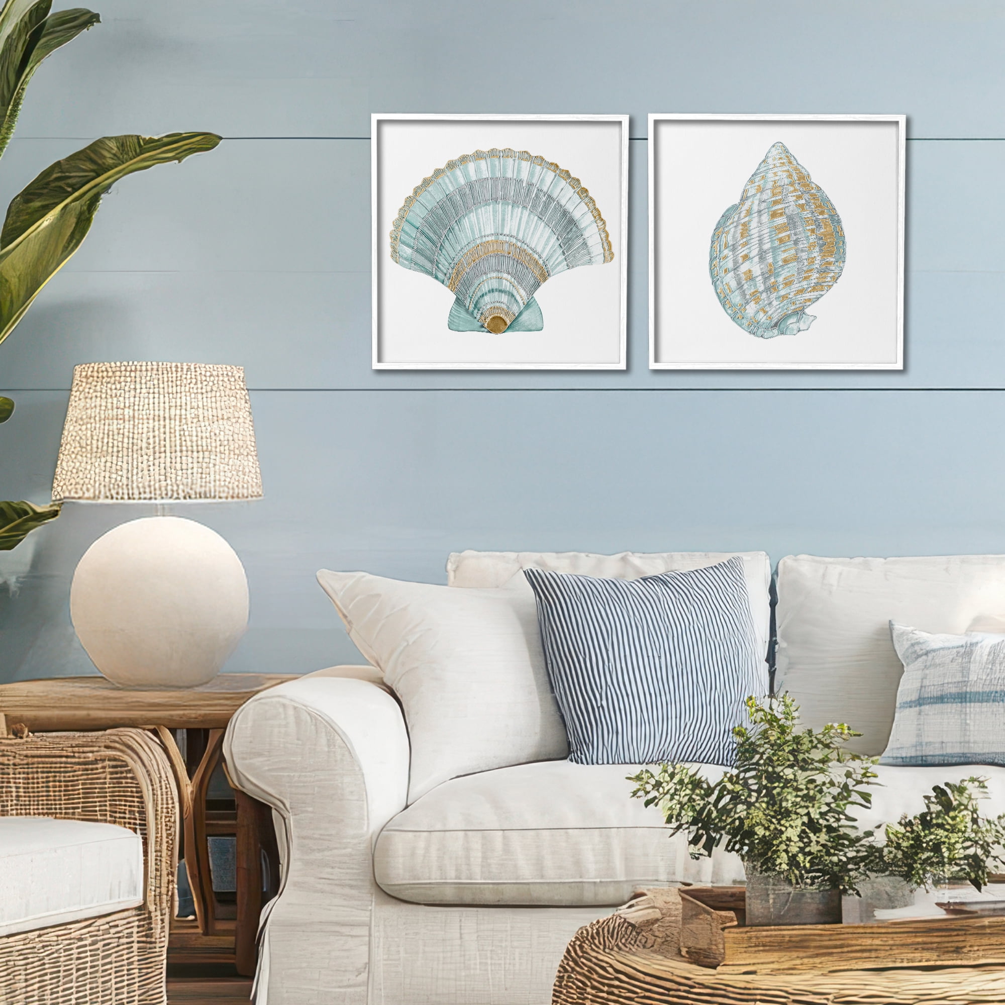 Stupell Industries Regal Clam Shell Duo 2 Piece White Framed Giclee Art Set, design by Lorenzo Collective