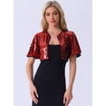 thumbnail image 4 of DARING DIVA Flared Sleeve Crop Shrug Bolero Glitter Jackets L Red, 4 of 6