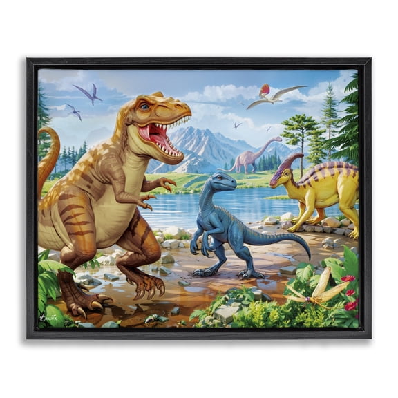Stupell Industries Cottage Lush Jurassic Lakeside Black Floating Frame Canvas Art, 21 x 17, by Henriette Chinaglia