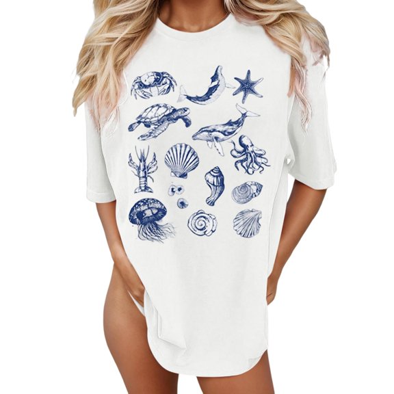 Shirts for Women Graphic Tees Casual Printed Crew Neck Short Sleeved Loose Womens Summer Tops Clearance Under $5