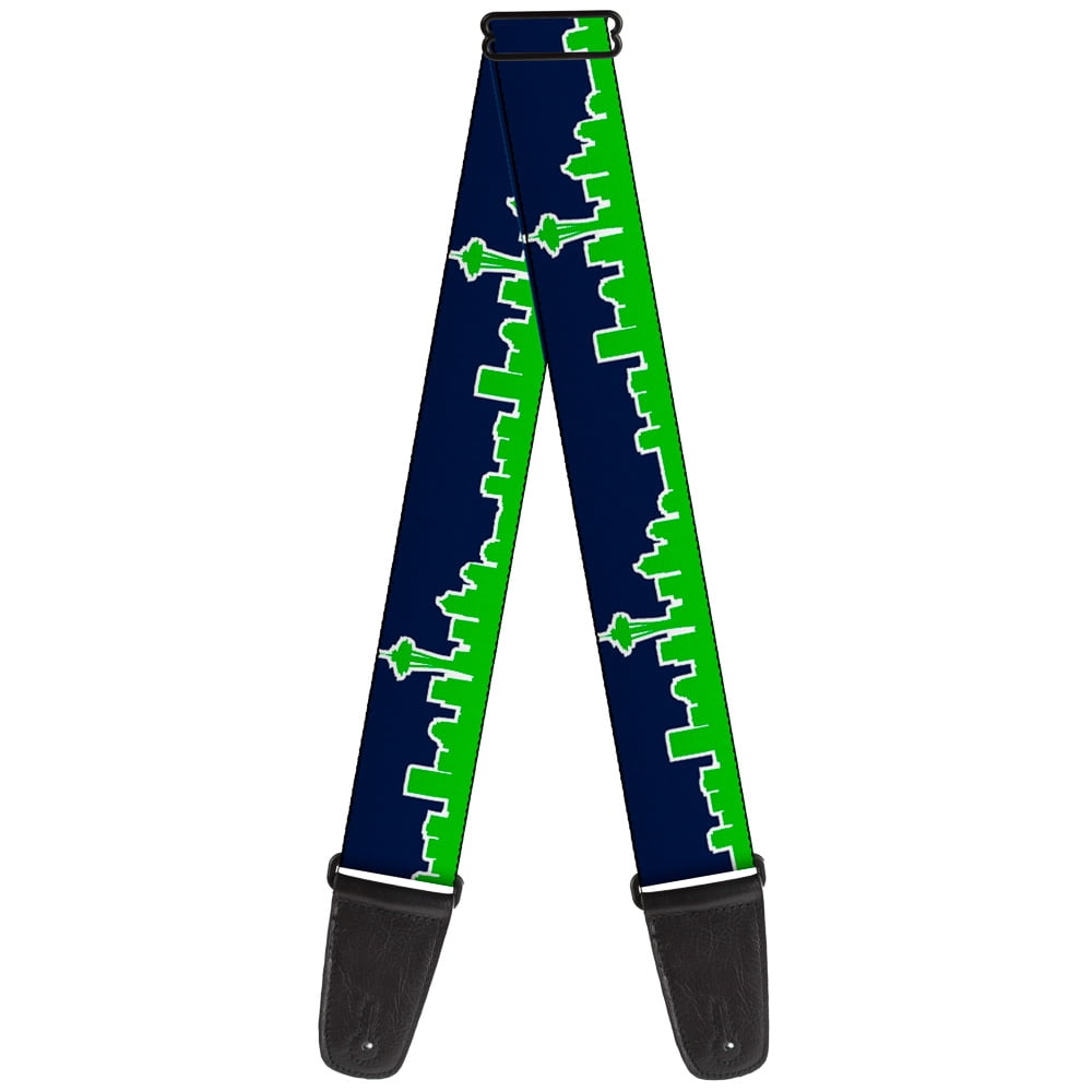 Buckle-Down Guitar Strap, Seattle Skyline Navy Lime Green, 2 Inches Wide