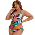 thumbnail image 2 of DARING DIVA Women's Plus Swimsuit Tummy Control Cutout Monokini L Multi Geometric, 2 of 7