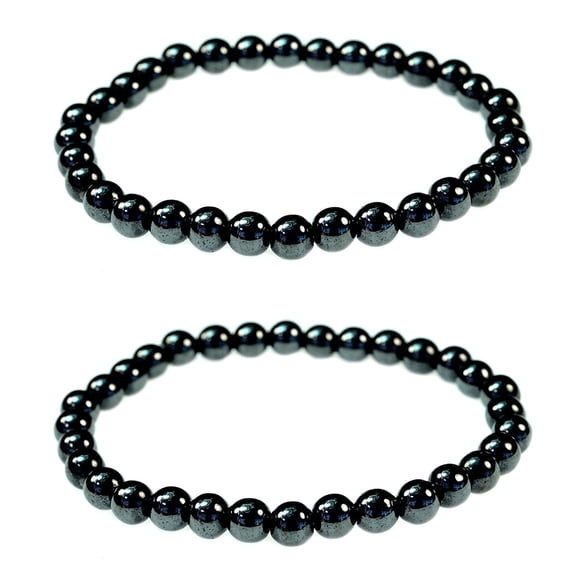 PURPLE WHALE 6mm Round Bead Hematite Bracelet for Men Women, 7 Inch Long Micro-Small Bead Bracelets for Women Men, Black